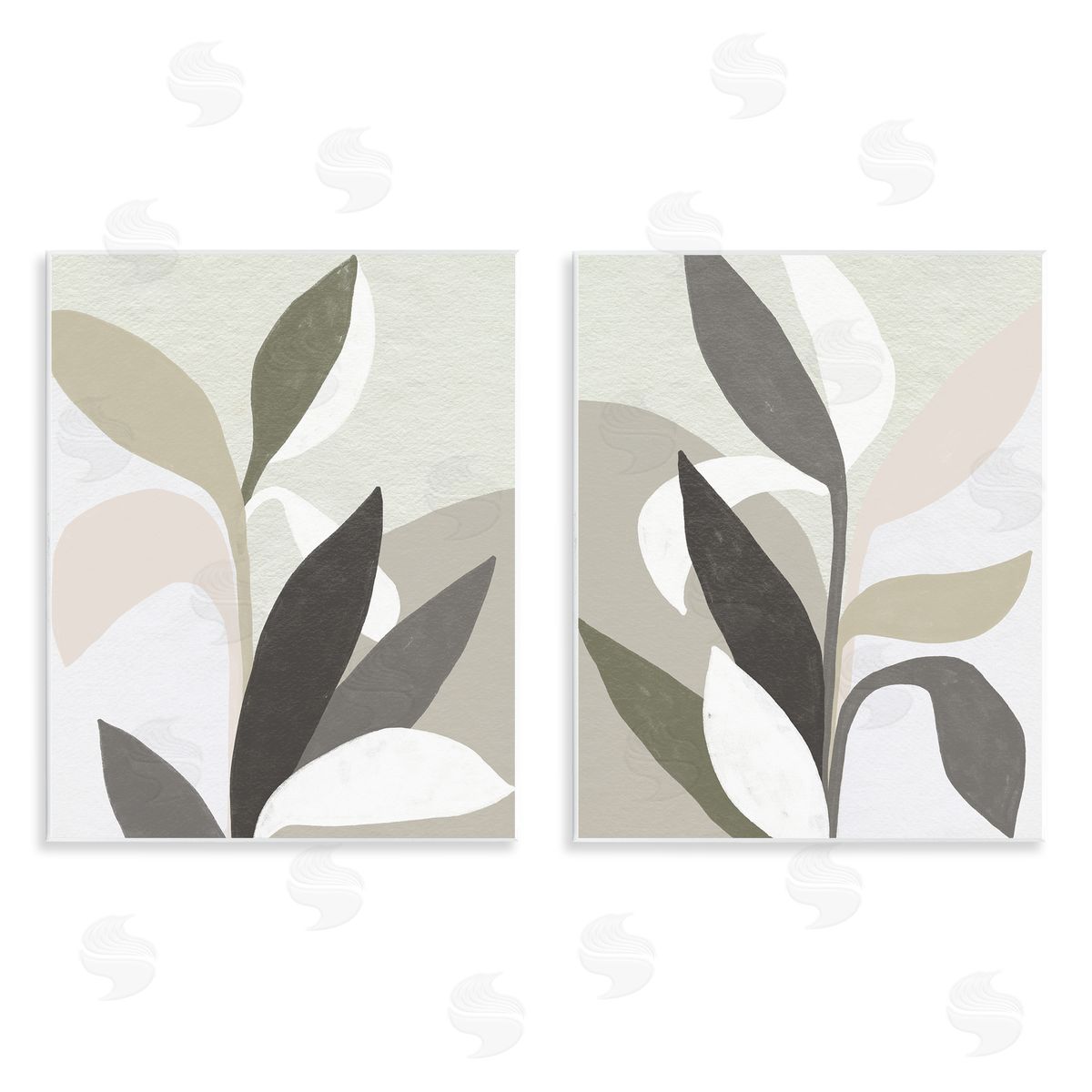 Neutral Leaf Shapes Wood Plaque Wall Art, Home Decor by June Erica Vess