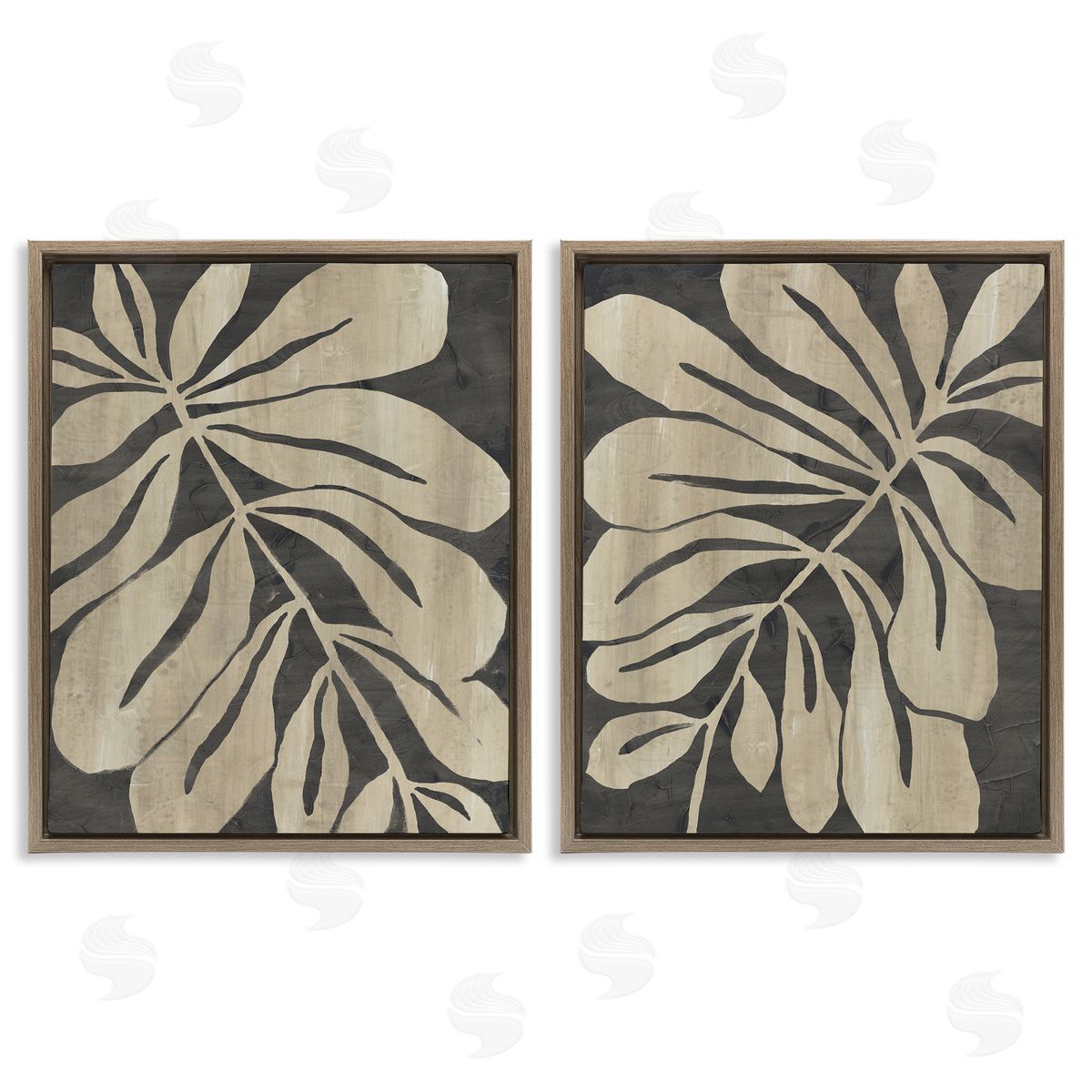 Rustic Curved Leaves Brown Floating Frame Canvas Wall Art, Home Decor by June Erica Vess