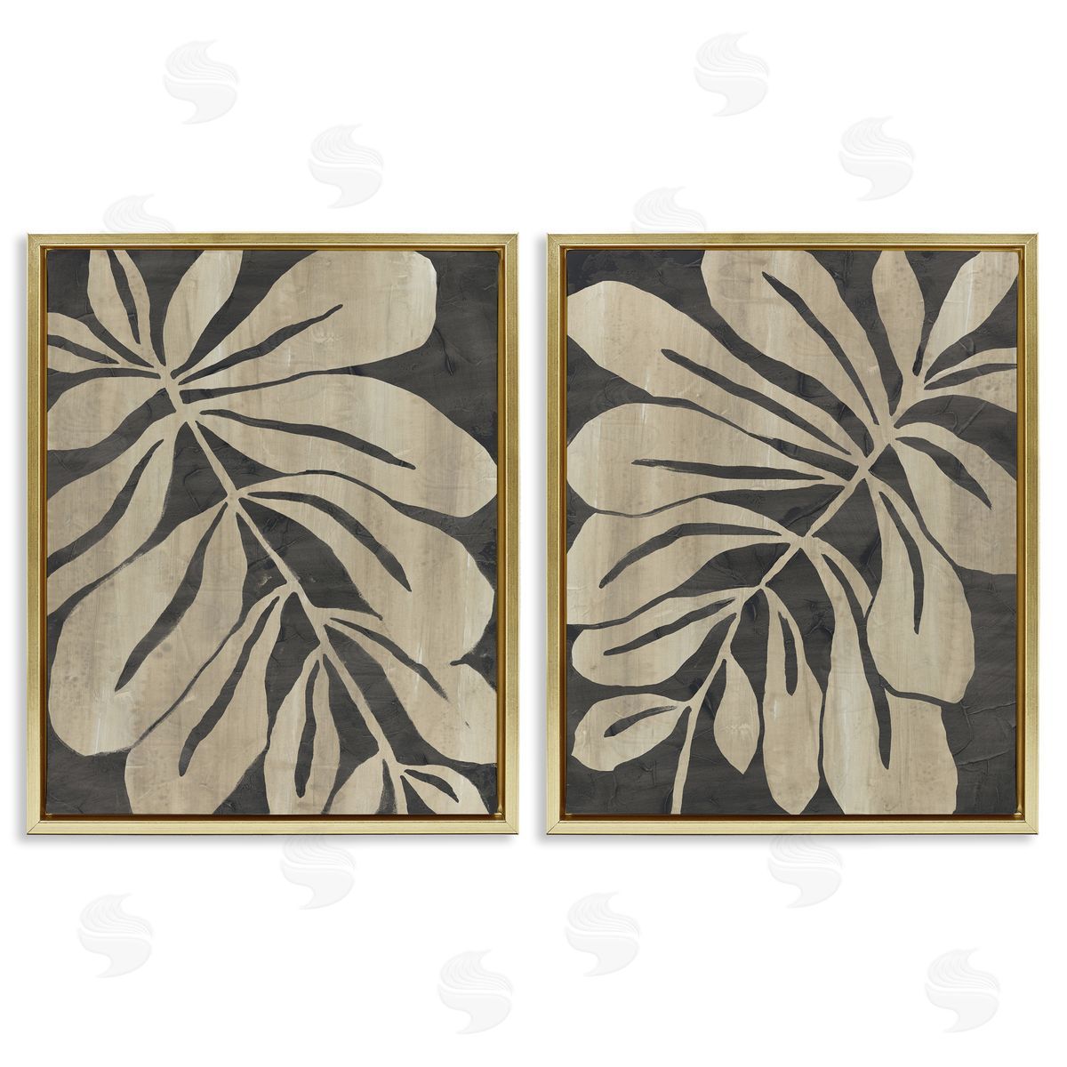 Rustic Curved Leaves Gold Floating Frame Canvas Wall Art, Home Decor by June Erica Vess