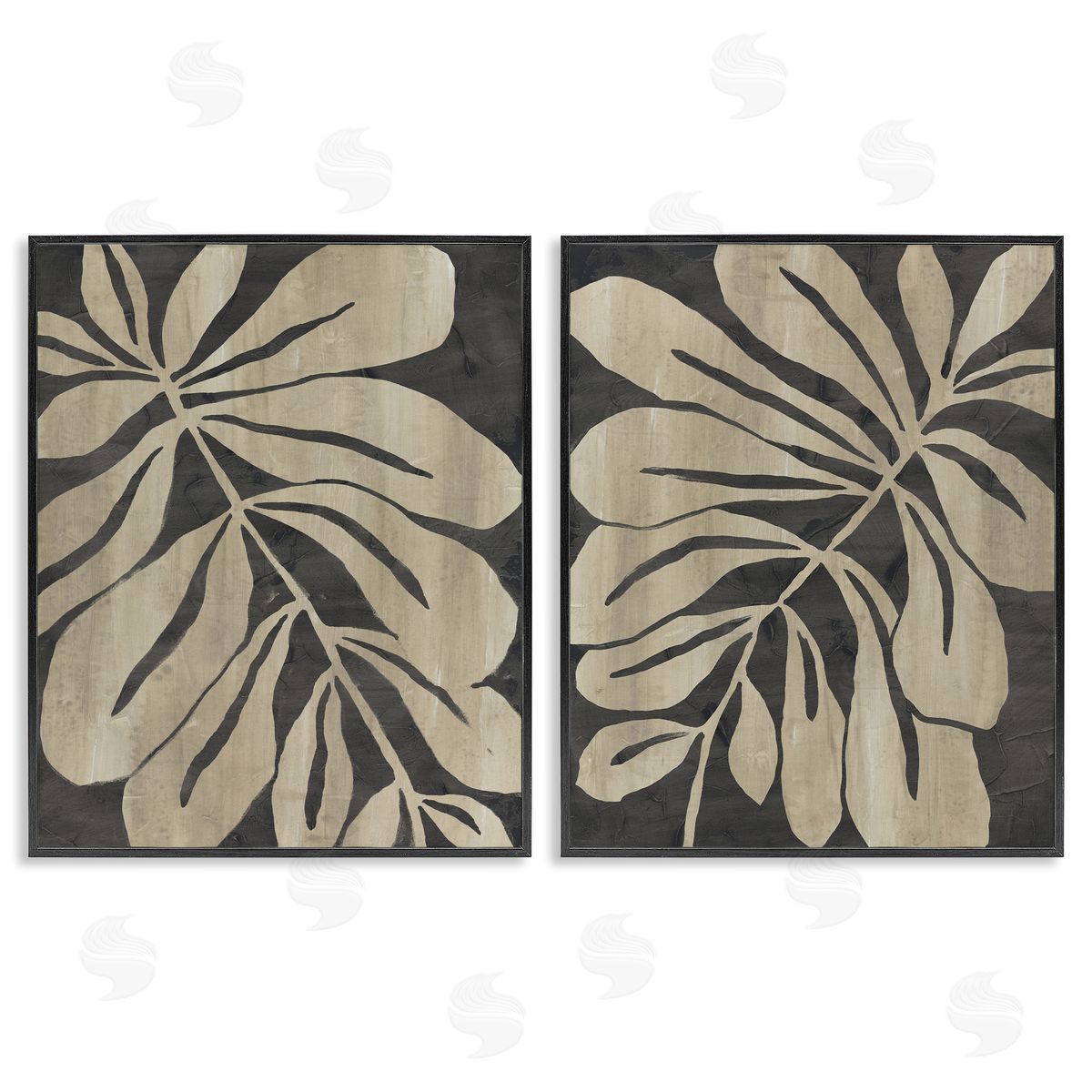 Rustic Curved Leaves Black Frame Print Wall Art, Home Decor by June Erica Vess