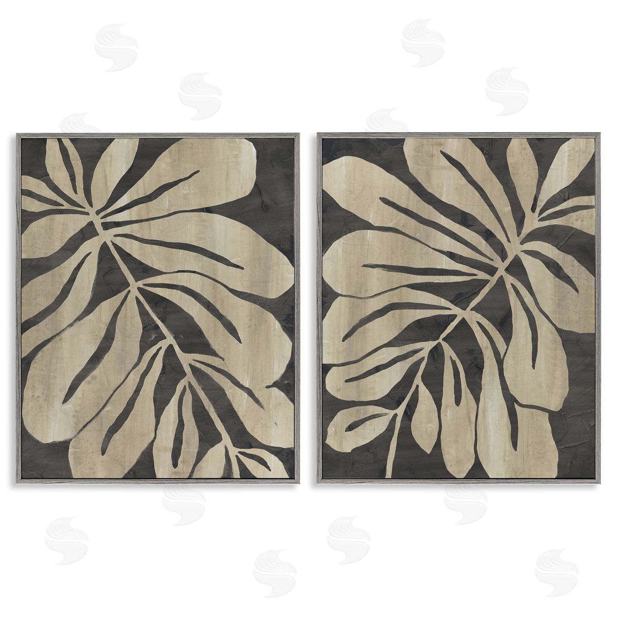 Rustic Curved Leaves Grey Frame Print Wall Art, Home Decor by June Erica Vess