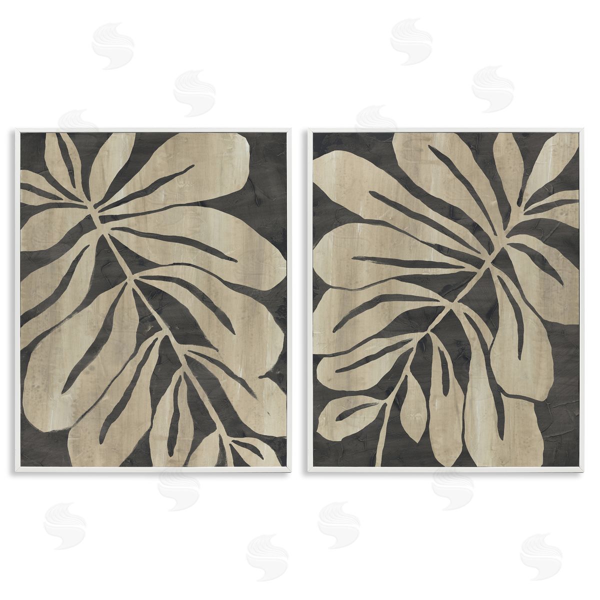 Rustic Curved Leaves White Frame Print Wall Art, Home Decor by June Erica Vess