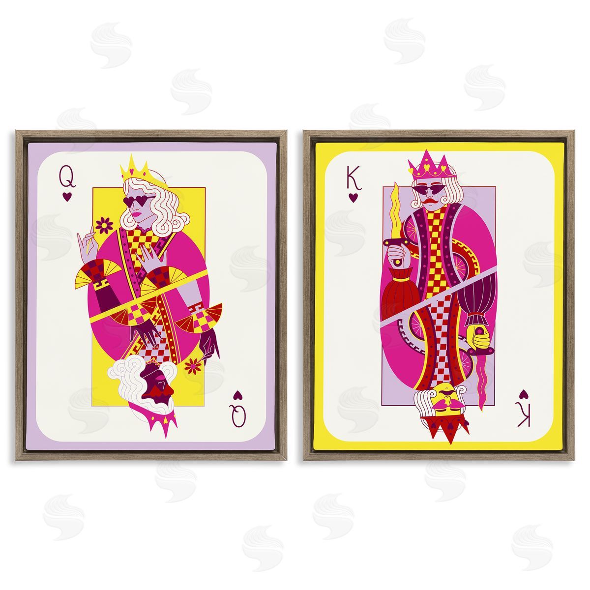 King & Queen Cards Brown Floating Frame Canvas Wall Art, Home Decor by Grace Popp