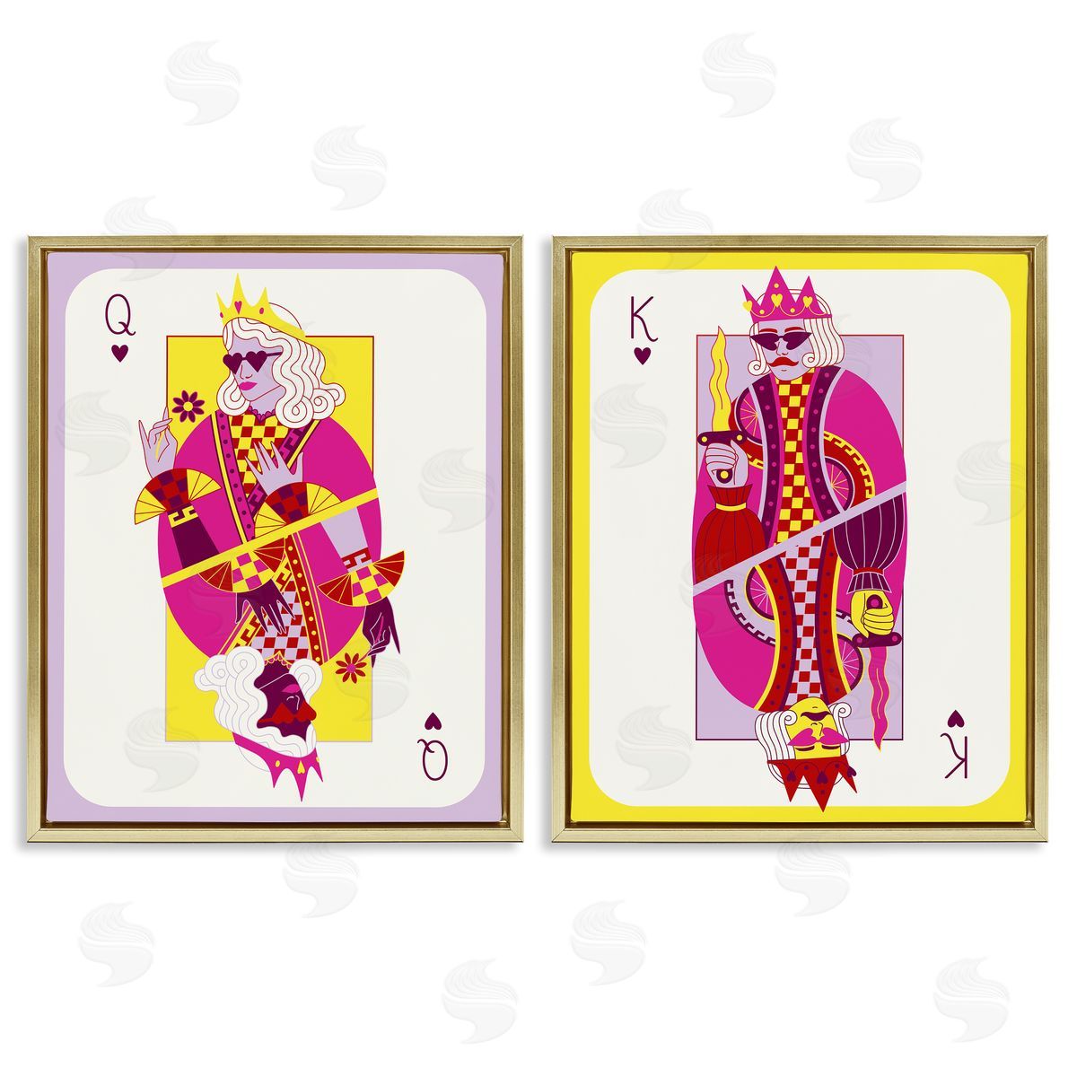 King & Queen Cards Gold Floating Frame Canvas Wall Art, Home Decor by Grace Popp