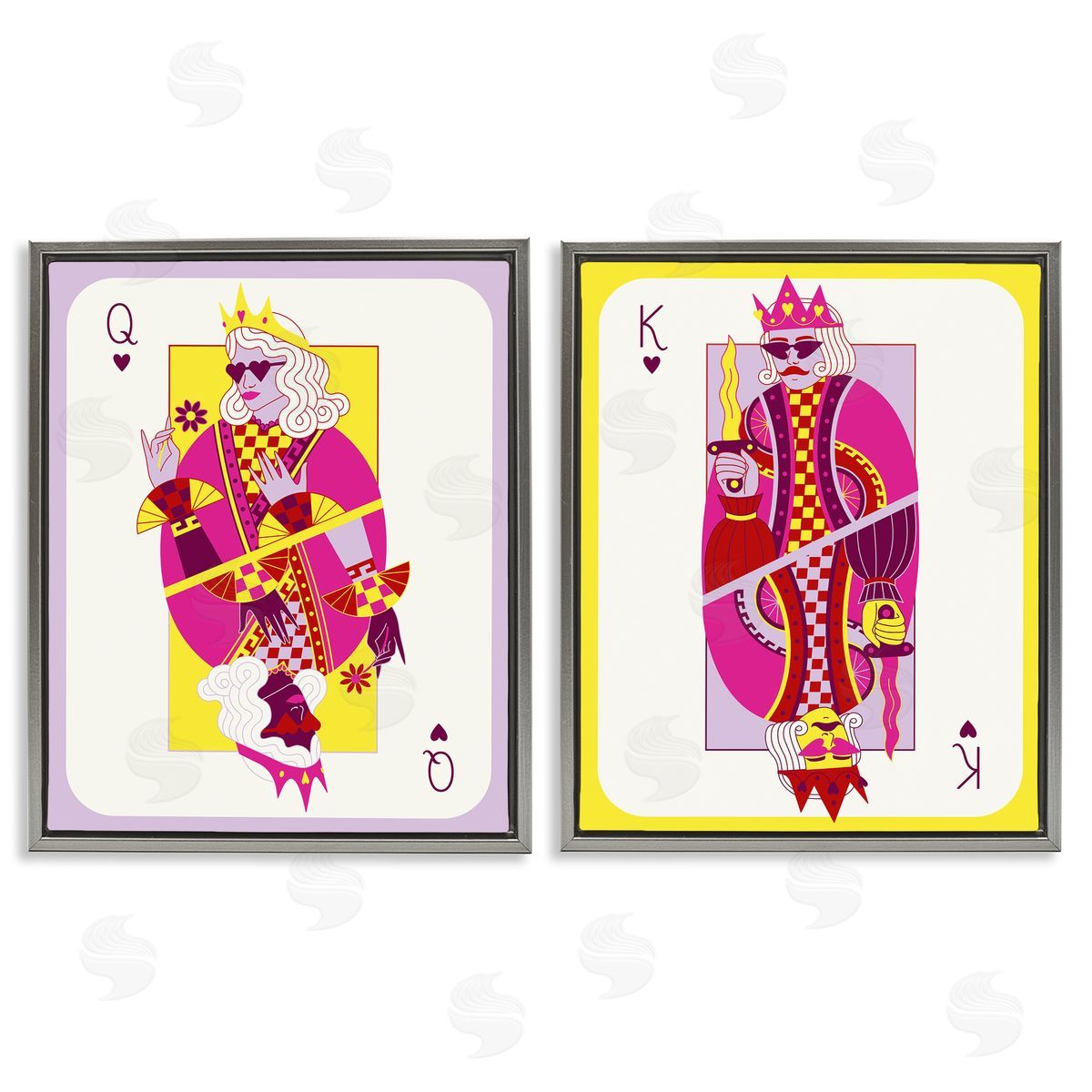 King & Queen Cards Grey Floating Frame Canvas Wall Art, Home Decor by Grace Popp