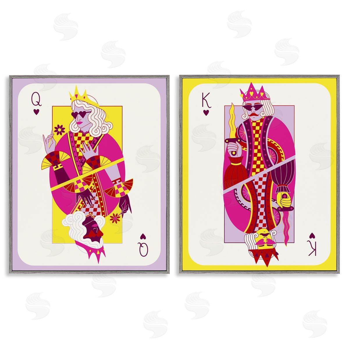 King & Queen Cards Grey Frame Print Wall Art, Home Decor by Grace Popp