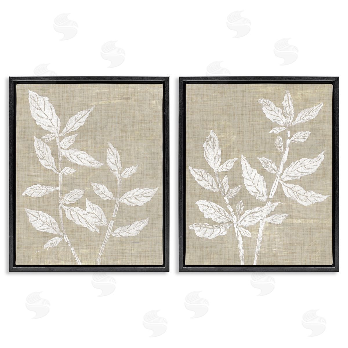 Botanicals on Textile Pattern Black Floating Frame Canvas Wall Art, Home Decor by Melissa Wang
