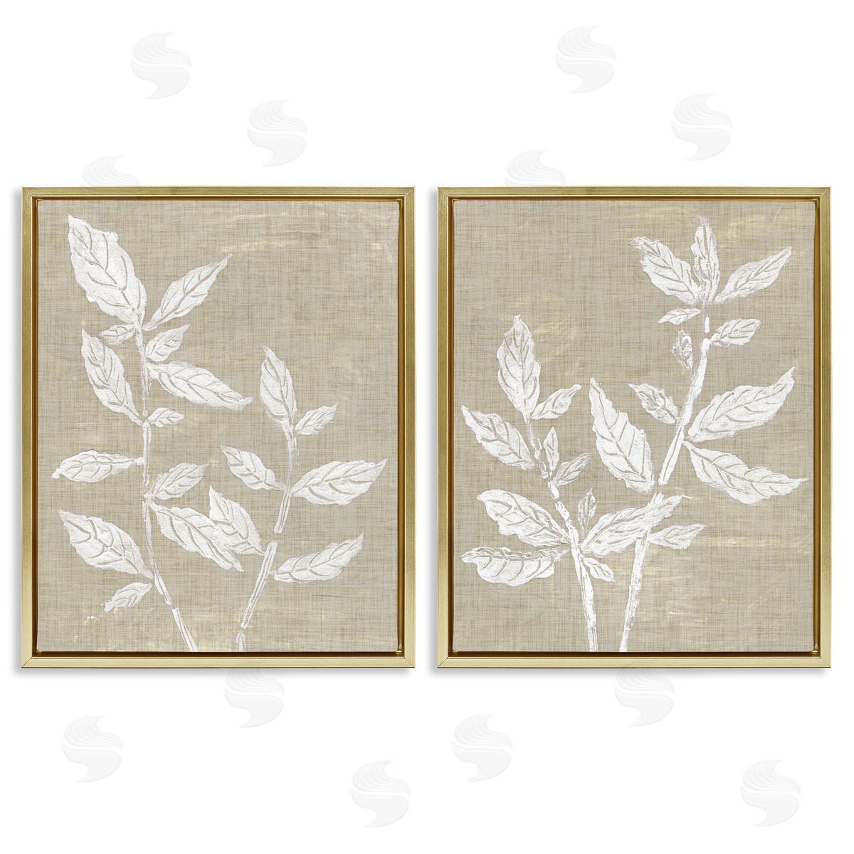 Botanicals on Textile Pattern Gold Floating Frame Canvas Wall Art, Home Decor by Melissa Wang