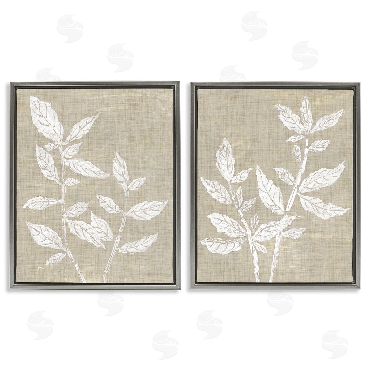 Botanicals on Textile Pattern Grey Floating Frame Canvas Wall Art, Home Decor by Melissa Wang