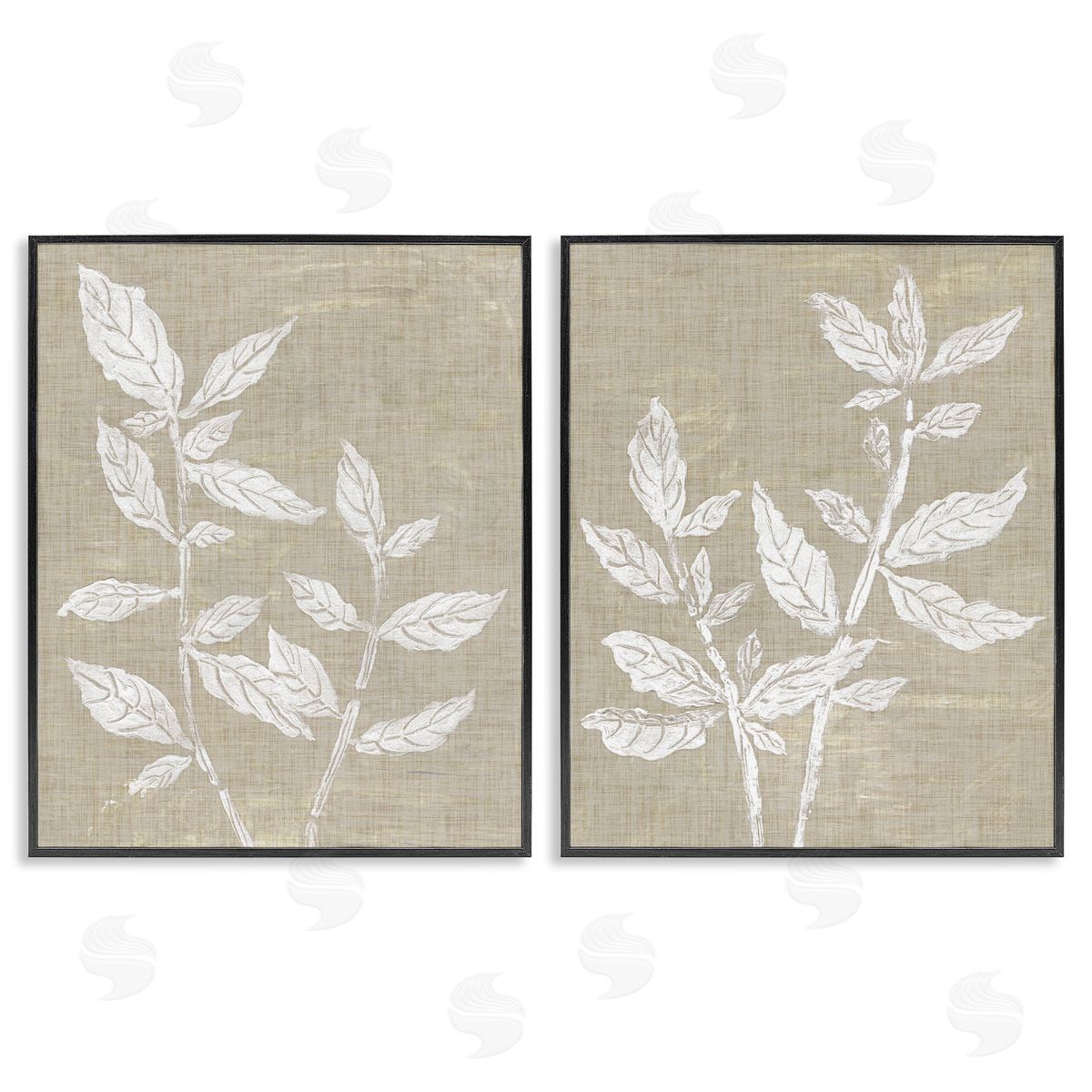 Botanicals on Textile Pattern Black Frame Print Wall Art, Home Decor by Melissa Wang