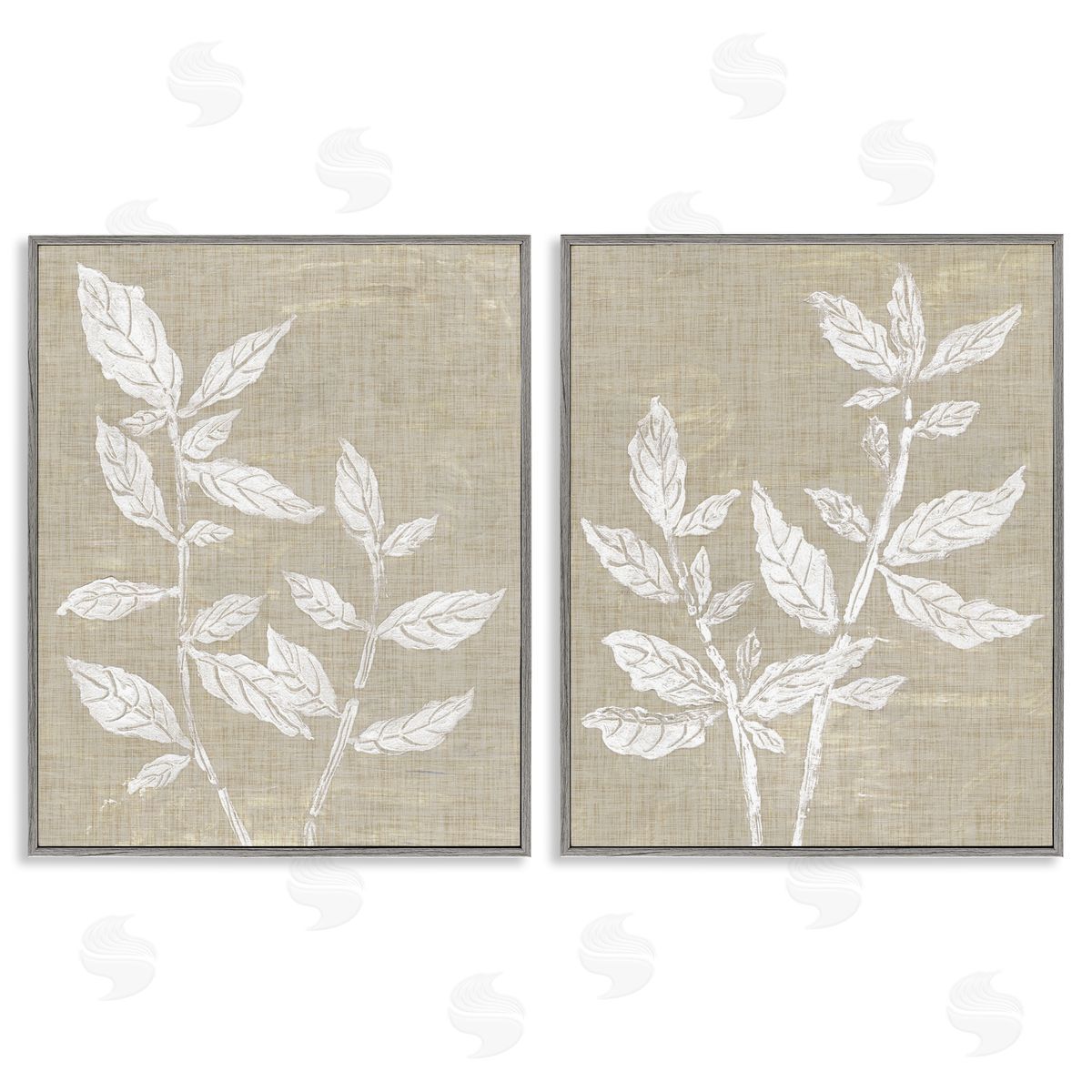 Botanicals on Textile Pattern Grey Frame Print Wall Art, Home Decor by Melissa Wang