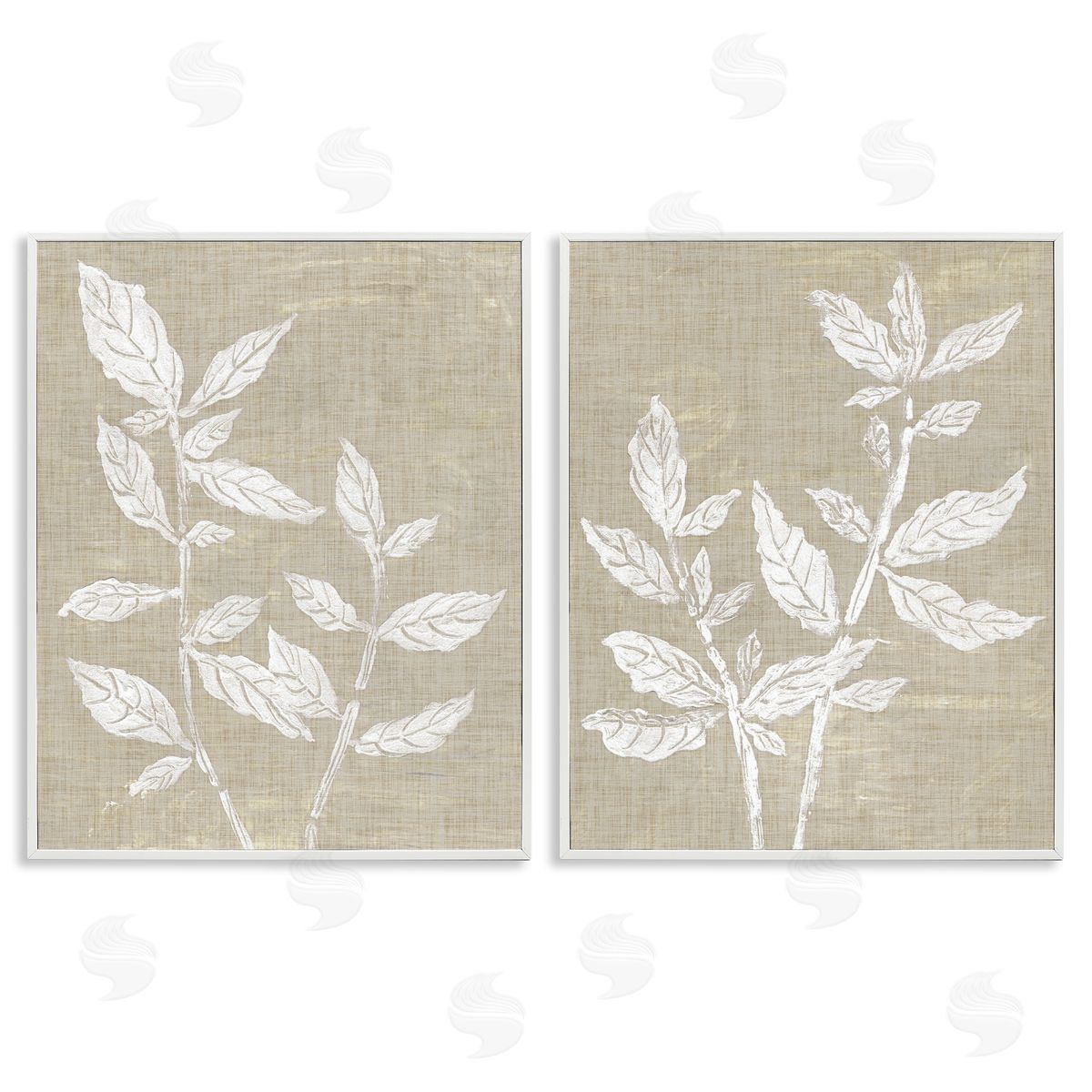 Botanicals on Textile Pattern White Frame Print Wall Art, Home Decor by Melissa Wang