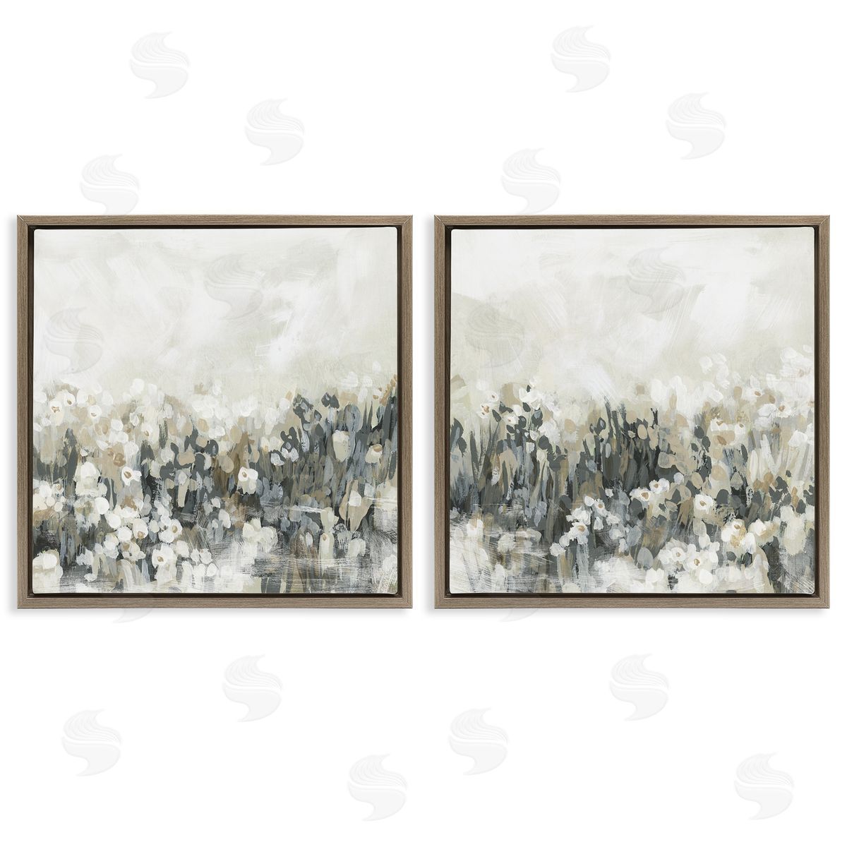 Brushed Flower Meadow Impressions Brown Floating Frame Canvas Wall Art, Home Decor by June Erica Vess