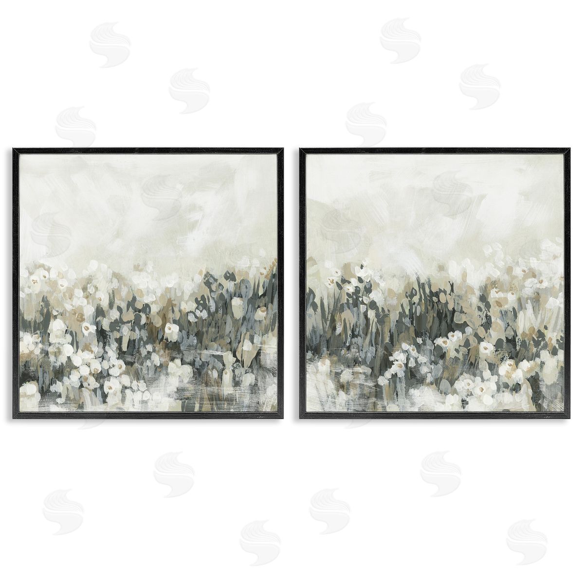 Brushed Flower Meadow Impressions Black Frame Print Wall Art, Home Decor by June Erica Vess