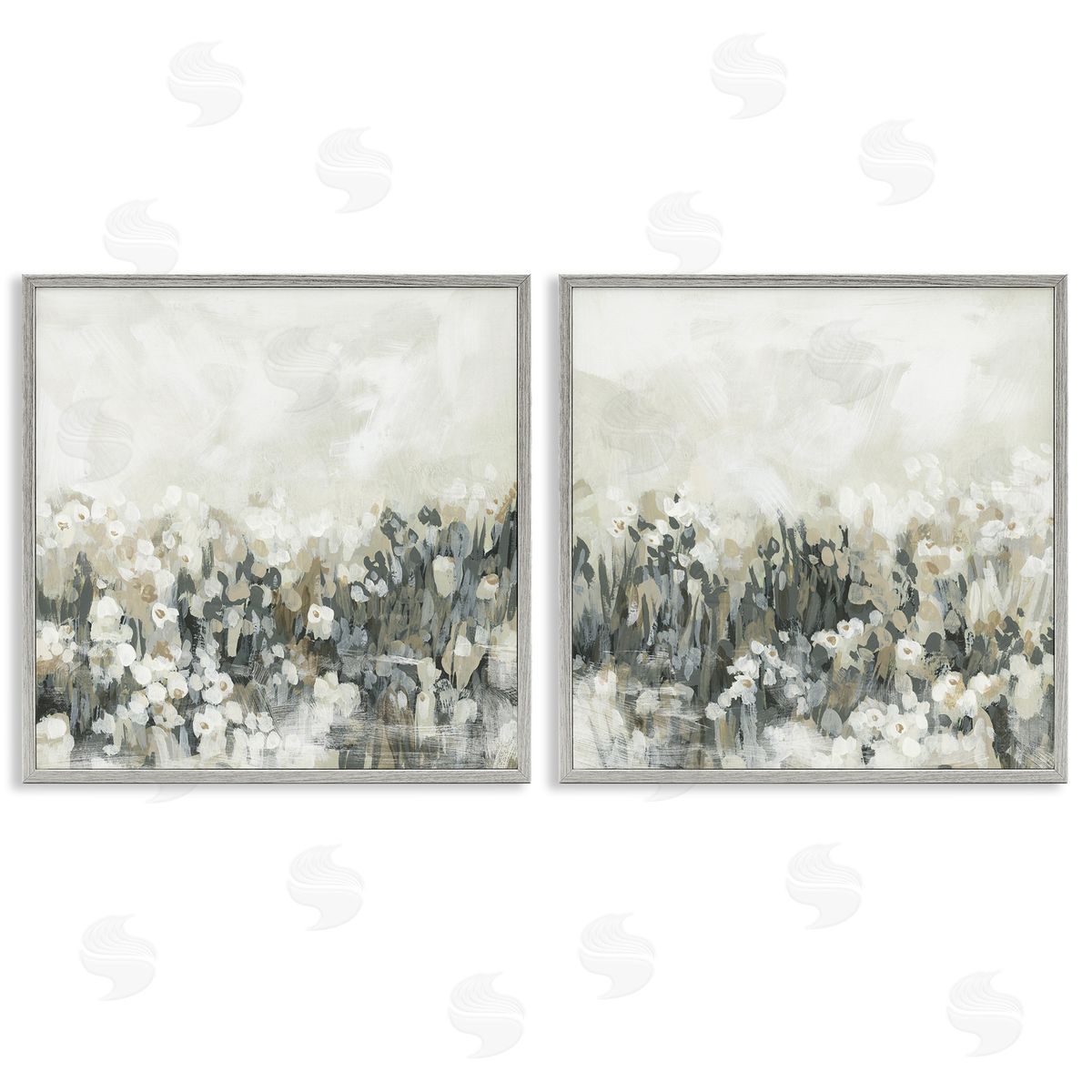 Brushed Flower Meadow Impressions Grey Frame Print Wall Art, Home Decor by June Erica Vess