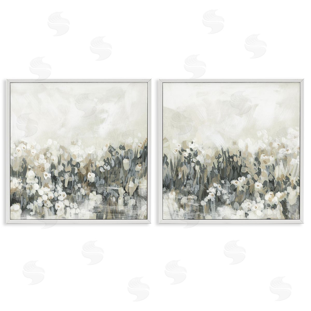 Brushed Flower Meadow Impressions White Frame Print Wall Art, Home Decor by June Erica Vess