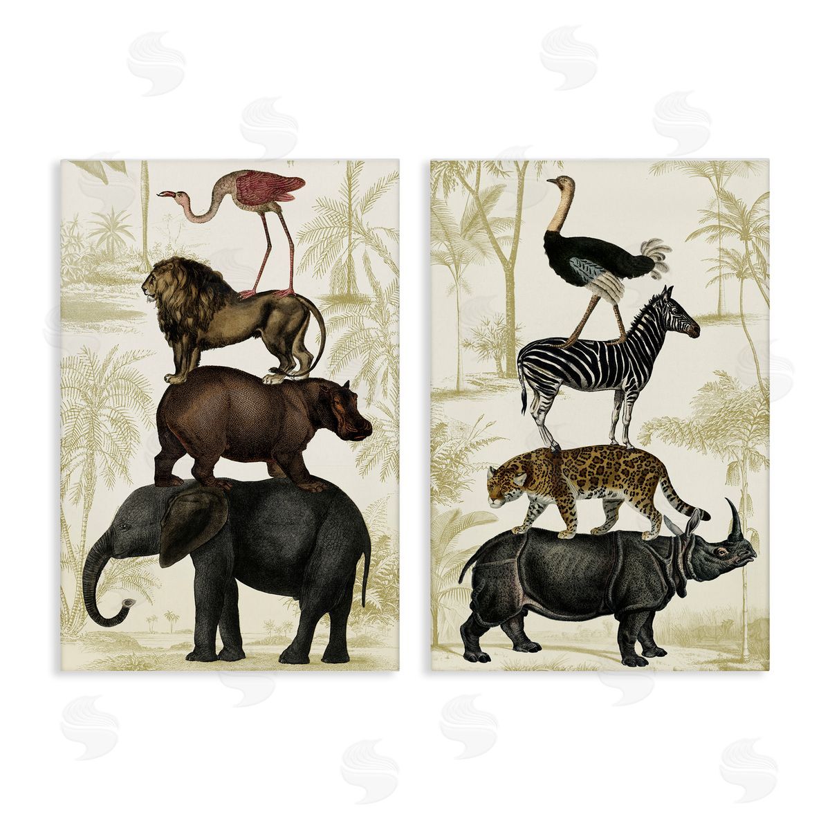 Stacked Safari Animals Canvas Wall Art, Home Decor by Victoria Barnes