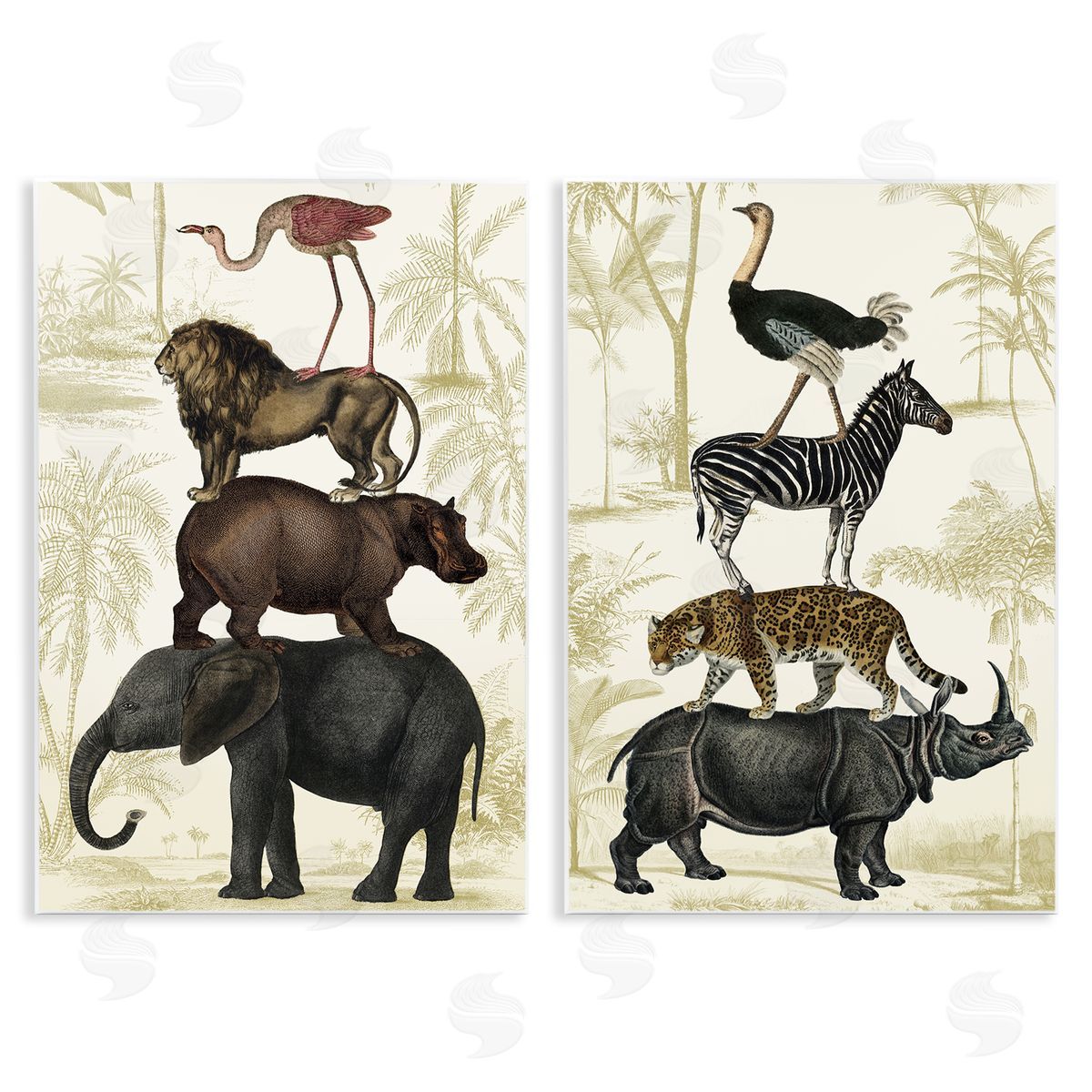 Stacked Safari Animals Wood Plaque Wall Art, Home Decor by Victoria Barnes