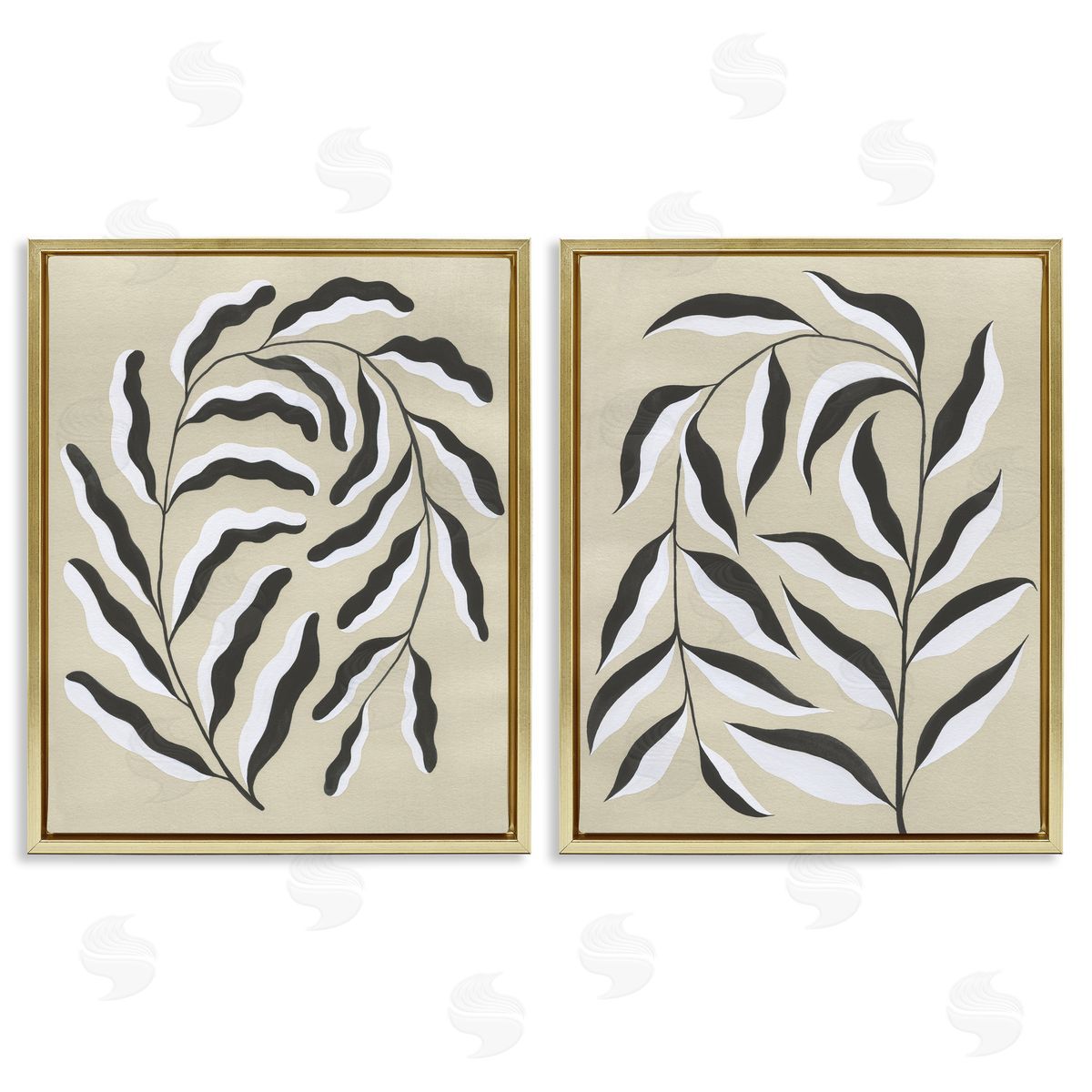 Midcentury Mod Botanicals Gold Floating Frame Canvas Wall Art, Home Decor by Grace Popp