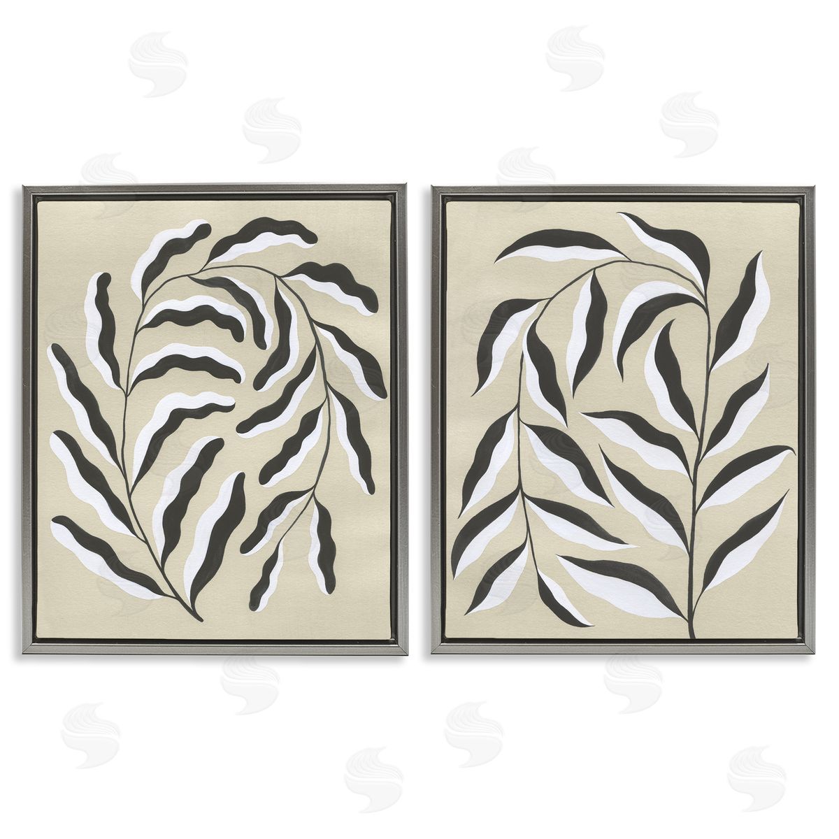 Midcentury Mod Botanicals Grey Floating Frame Canvas Wall Art, Home Decor by Grace Popp