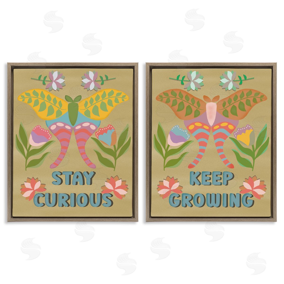 Stay Curious & Keep Growing Brown Floating Frame Canvas Wall Art, Home Decor by Julia Fox