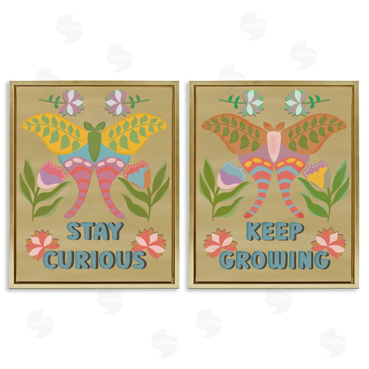 Stay Curious & Keep Growing Gold Floating Frame Canvas Wall Art, Home Decor by Julia Fox