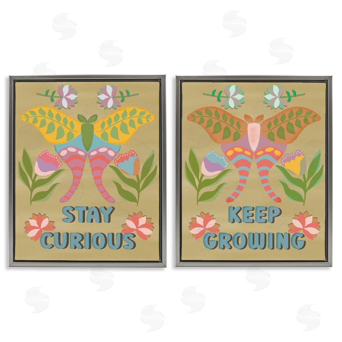 Stay Curious & Keep Growing Grey Floating Frame Canvas Wall Art, Home Decor by Julia Fox