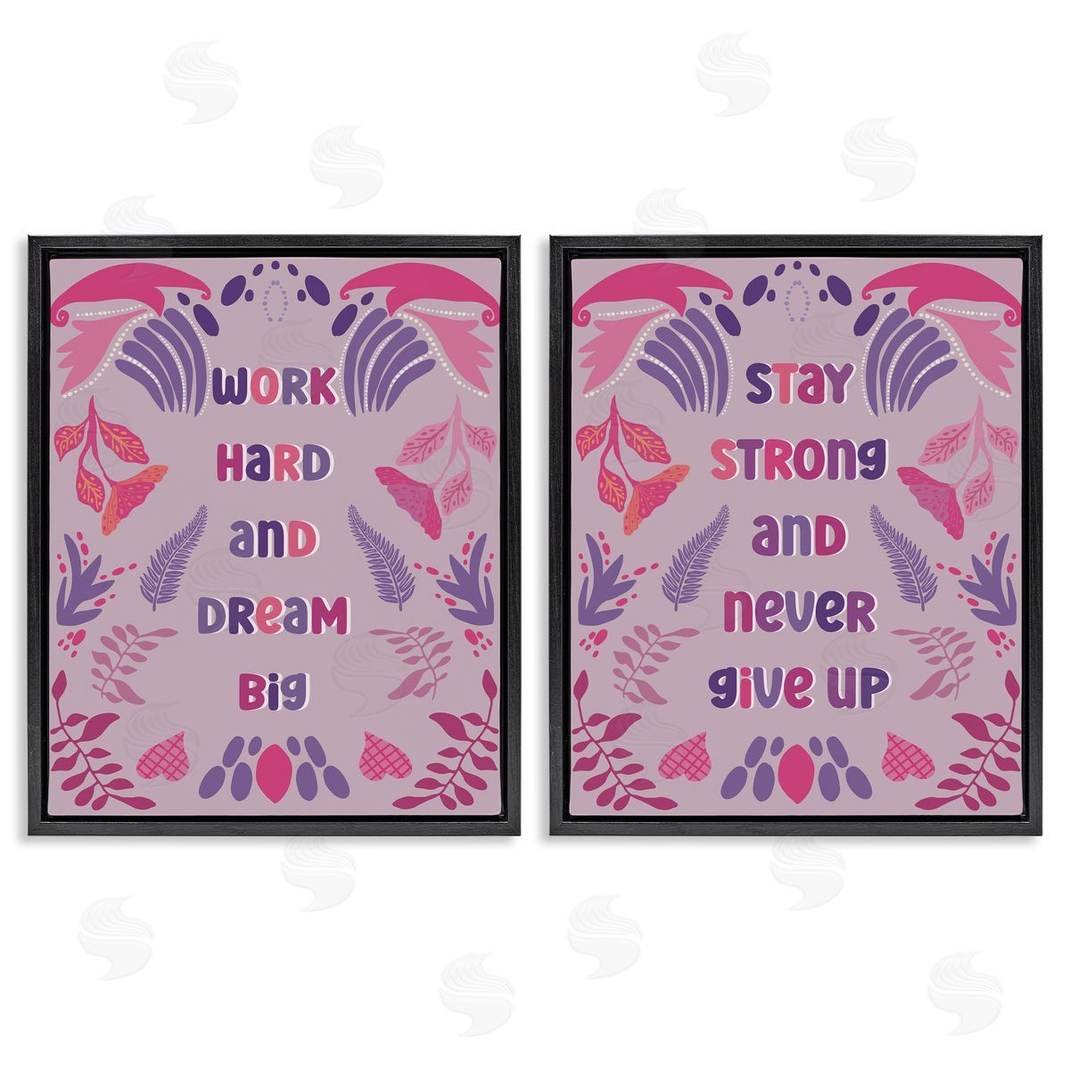 Purple Motivational Work Hard Black Floating Frame Canvas Wall Art, Home Decor by Julia Fox