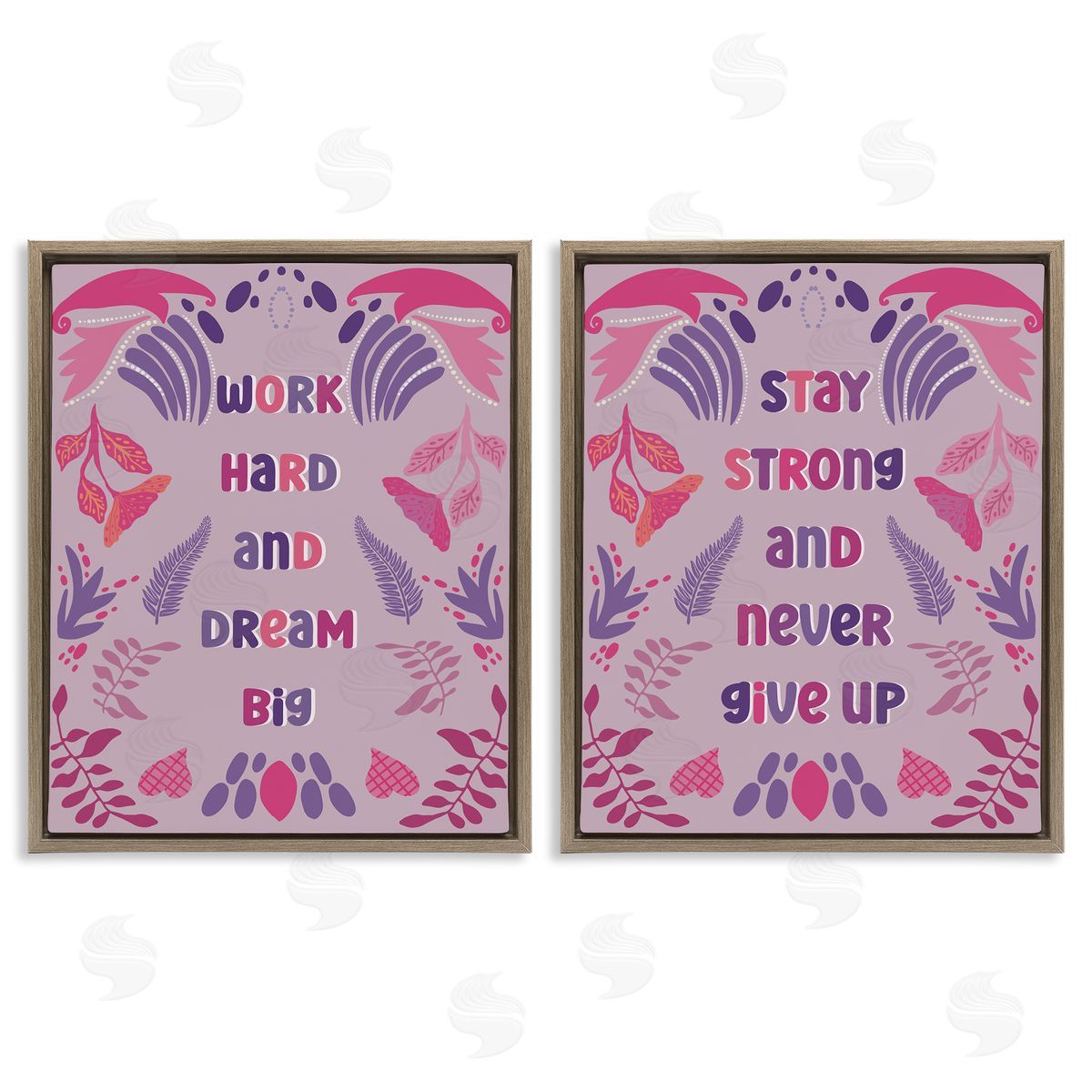 Purple Motivational Work Hard Brown Floating Frame Canvas Wall Art, Home Decor by Julia Fox