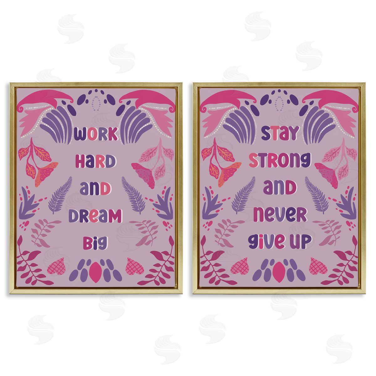 Purple Motivational Work Hard Gold Floating Frame Canvas Wall Art, Home Decor by Julia Fox