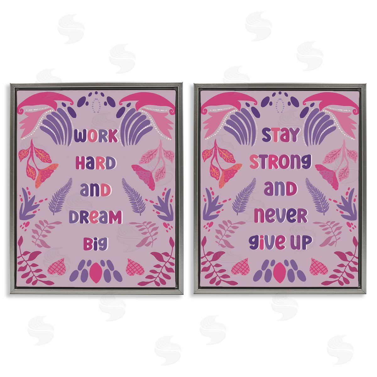 Purple Motivational Work Hard Grey Floating Frame Canvas Wall Art, Home Decor by Julia Fox