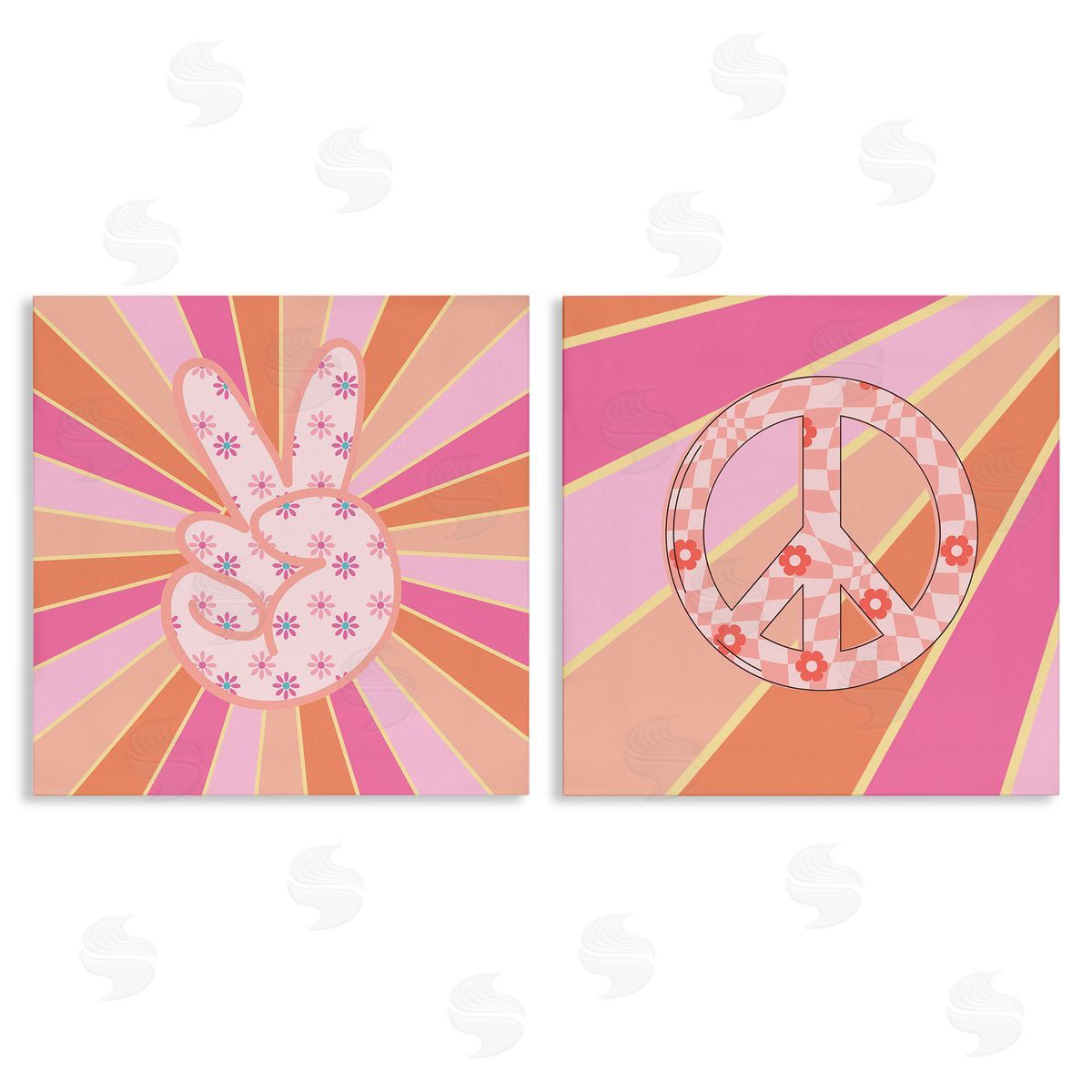 Groovy Peace Symbols on Stripes Canvas Wall Art, Home Decor by Jesse Keith