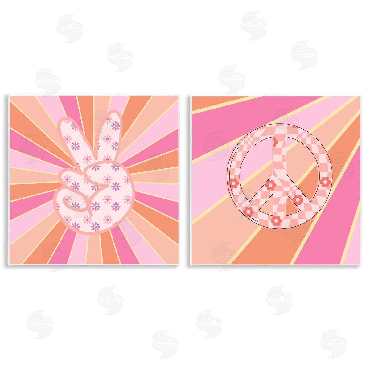 Groovy Peace Symbols on Stripes Wood Plaque Wall Art, Home Decor by Jesse Keith