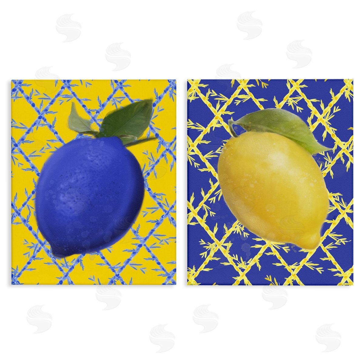 Bold Blue & Yellow Lemons Canvas Wall Art, Home Decor by Matthew Piotrowicz