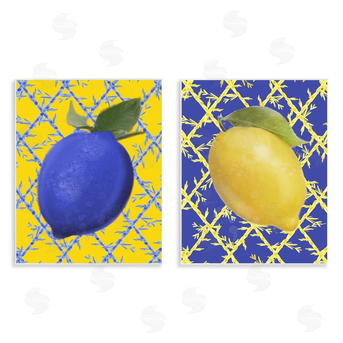 Bold Blue & Yellow Lemons Wood Plaque Wall Art, Home Decor by Matthew Piotrowicz