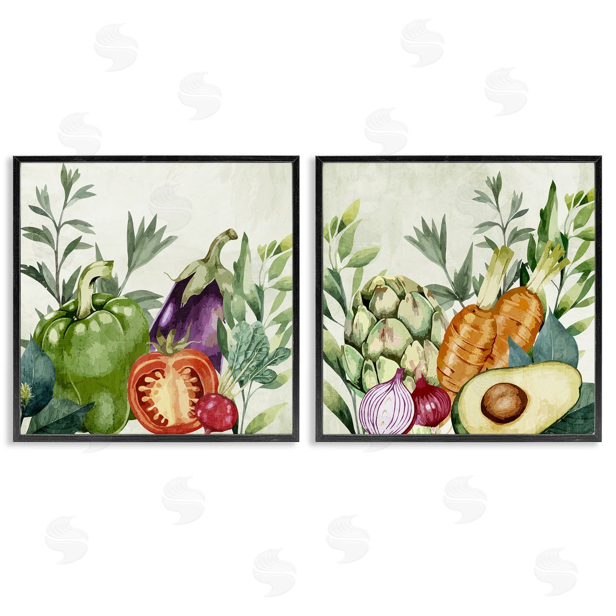 Country Harvest Vegetables Black Frame Print Wall Art, Home Decor by Kim Allen