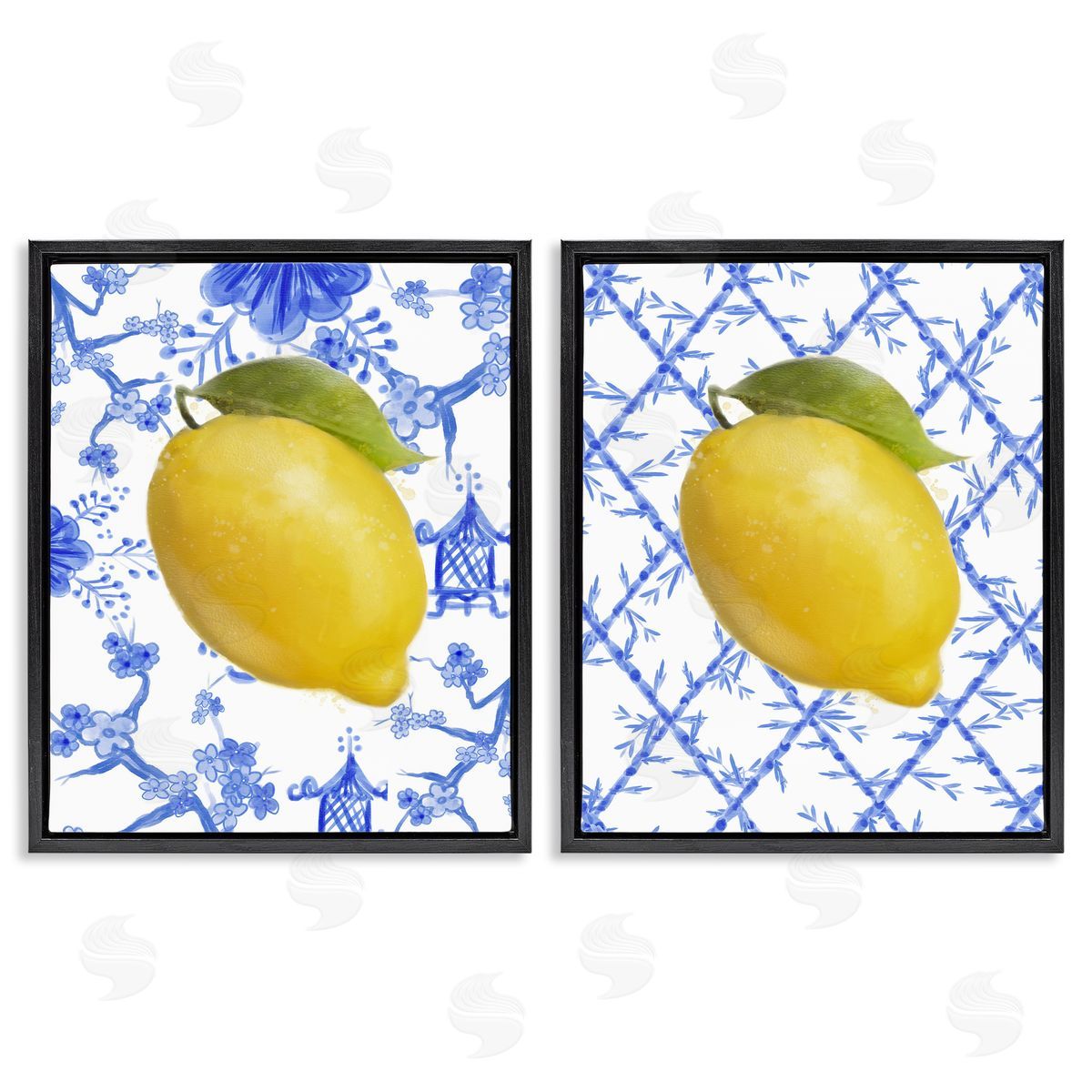 Classic Chinoiserie Lemons Black Floating Frame Canvas Wall Art, Home Decor by Matthew Piotrowicz
