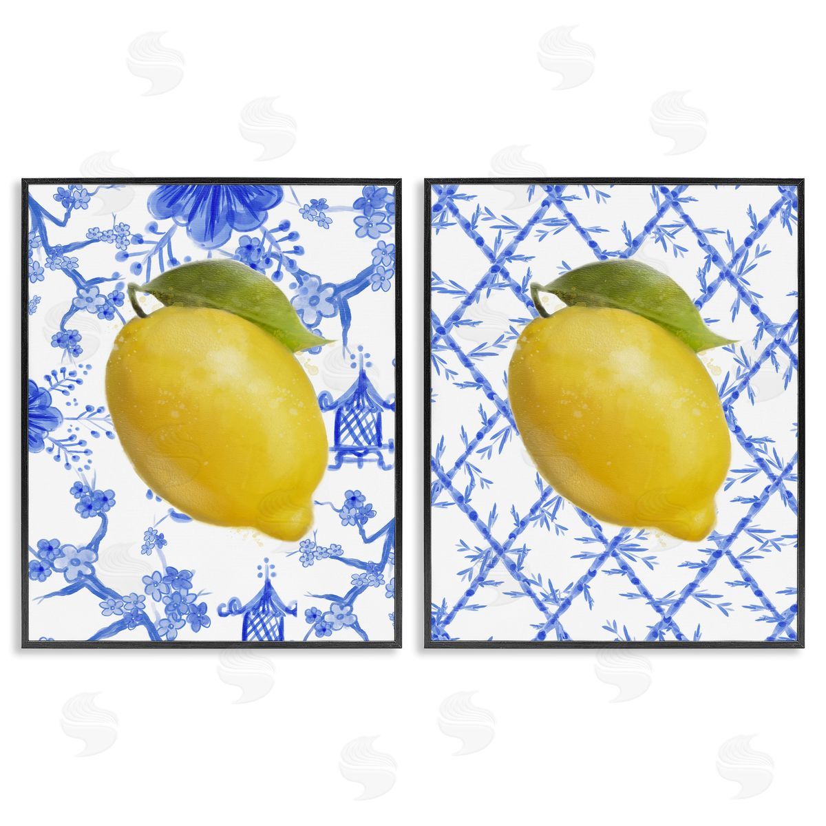 Classic Chinoiserie Lemons Black Frame Print Wall Art, Home Decor by Matthew Piotrowicz