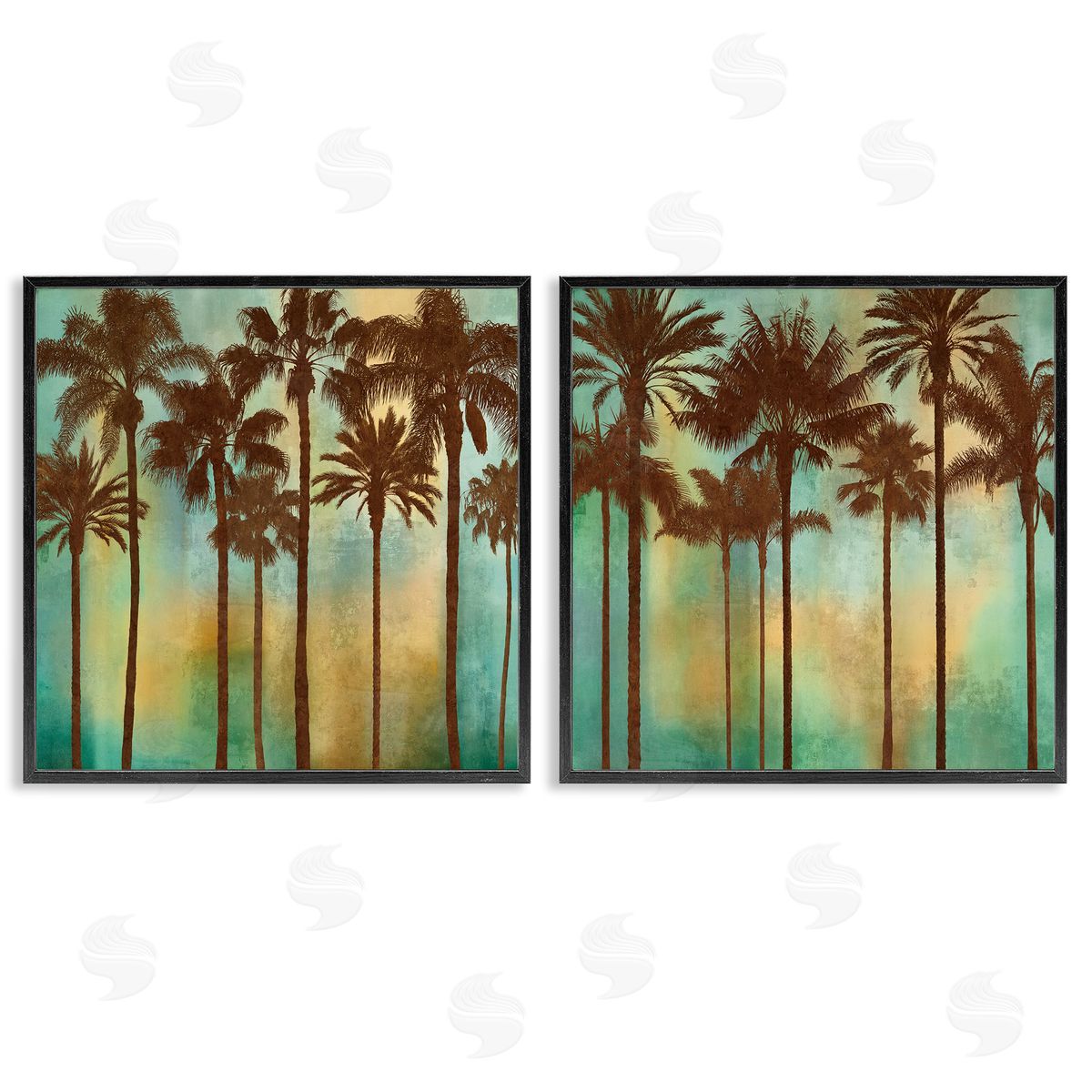 Palms on Blue & Orange Black Frame Print Wall Art, Home Decor by John Seba