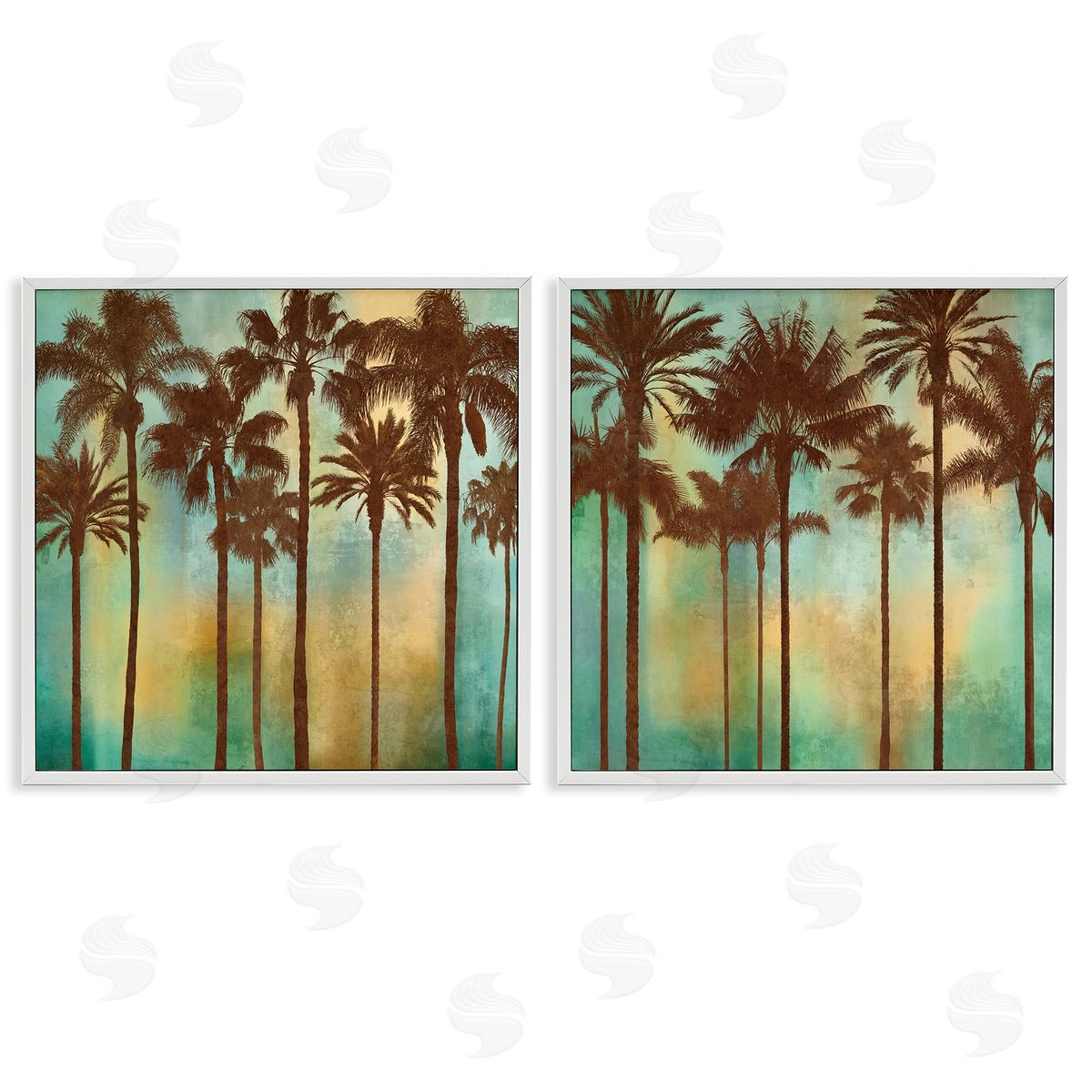 Palms on Blue & Orange White Frame Print Wall Art, Home Decor by John Seba