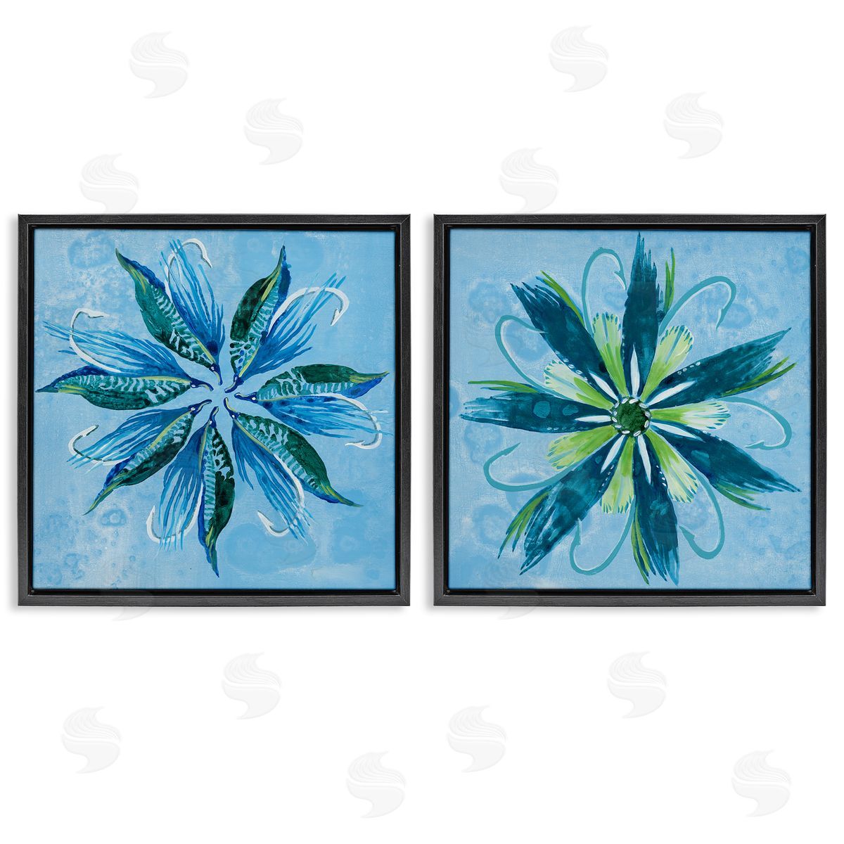 Whimsical Flower Shapes Black Floating Frame Canvas Wall Art, Home Decor by Liz Jardine