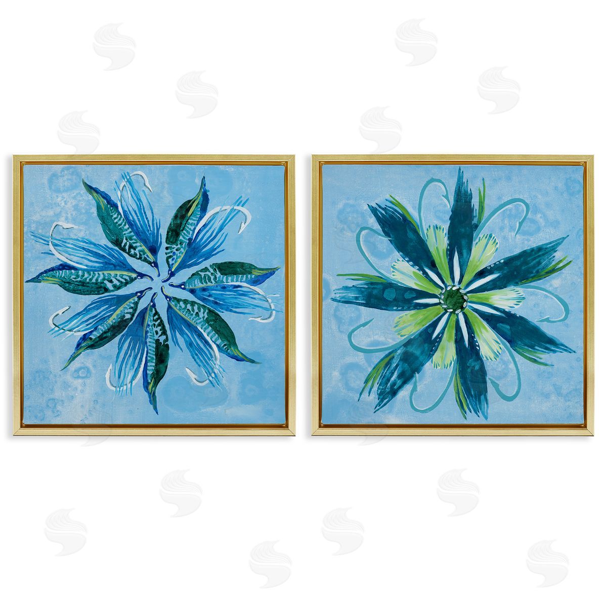 Whimsical Flower Shapes Gold Floating Frame Canvas Wall Art, Home Decor by Liz Jardine