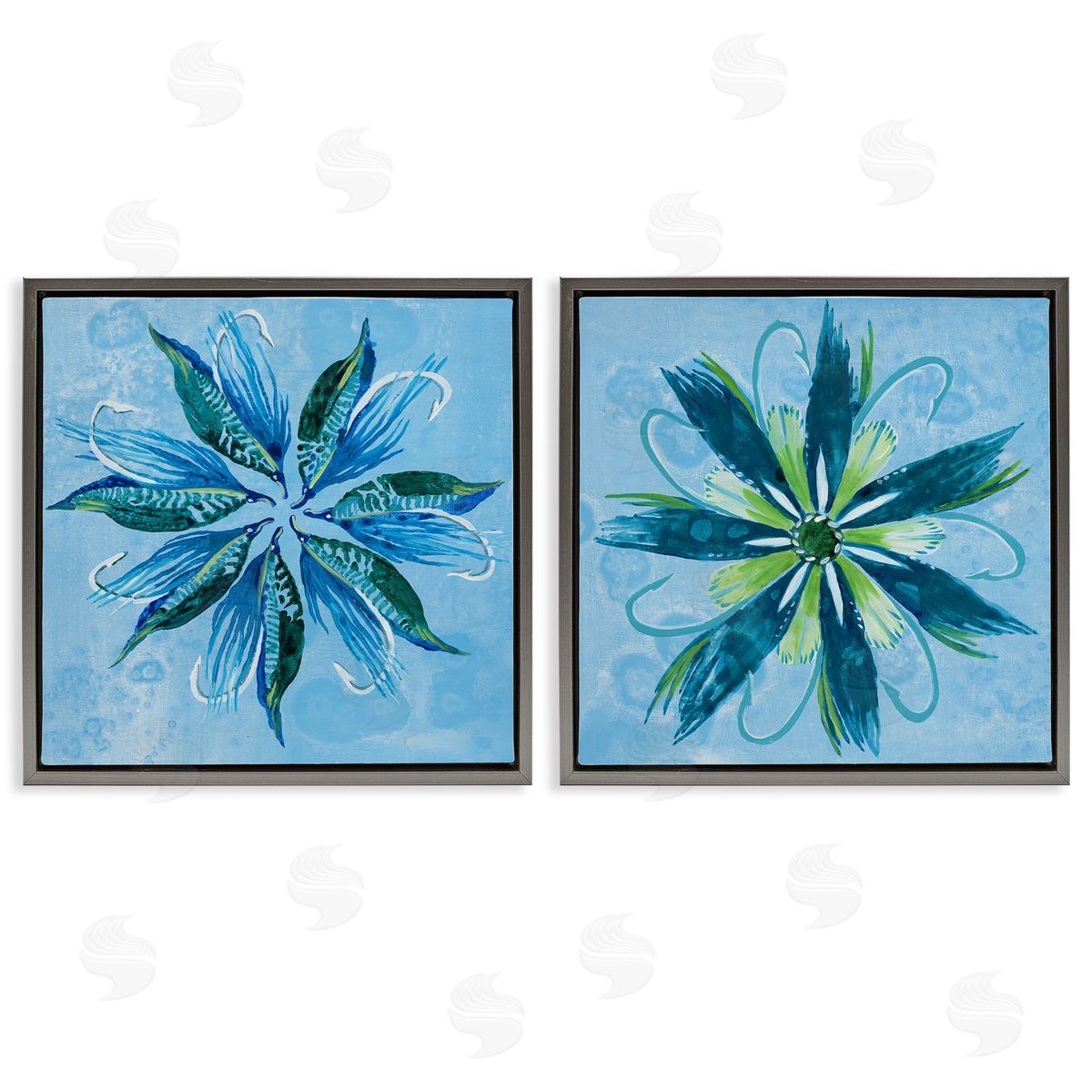 Whimsical Flower Shapes Grey Floating Frame Canvas Wall Art, Home Decor by Liz Jardine
