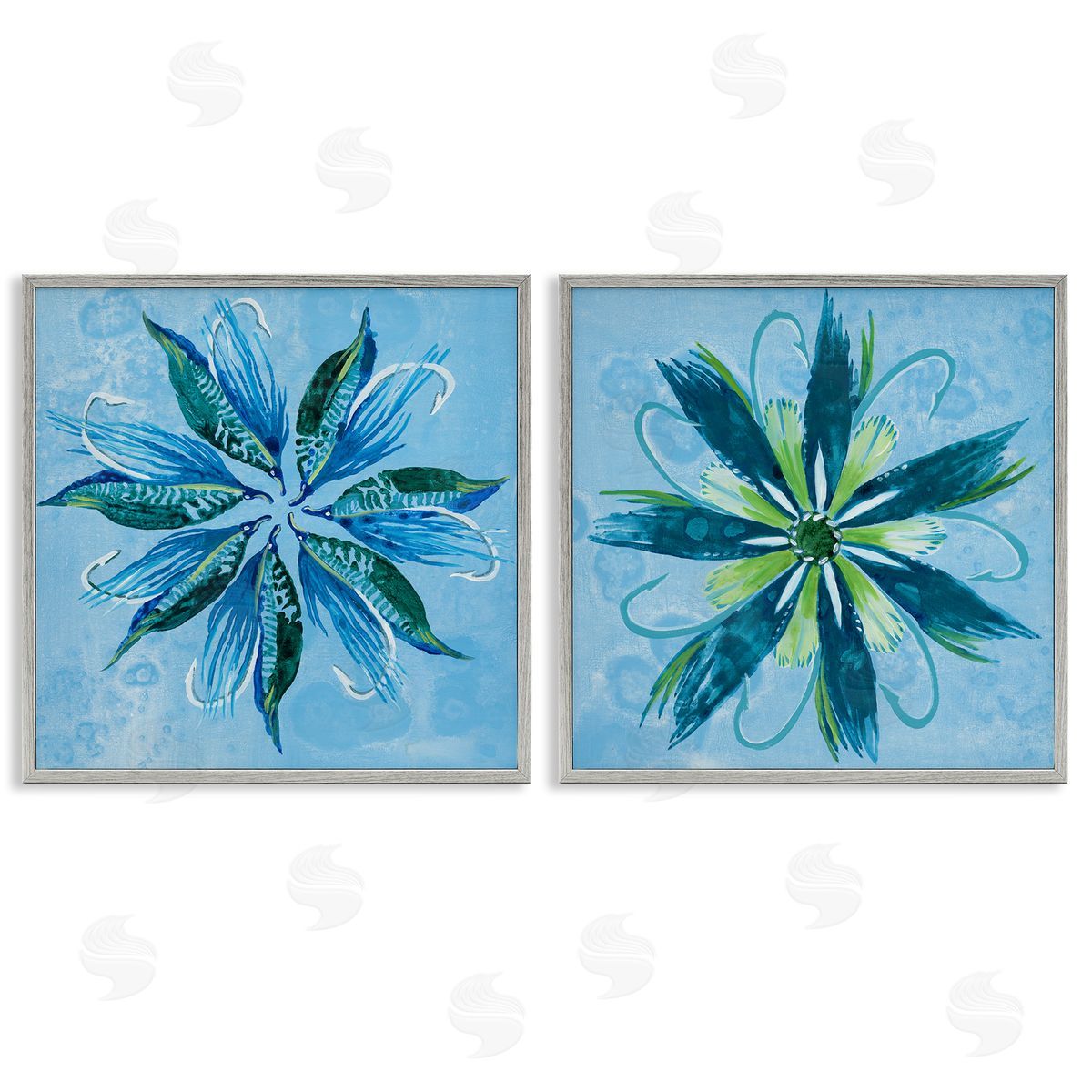 Whimsical Flower Shapes Grey Frame Print Wall Art, Home Decor by Liz Jardine