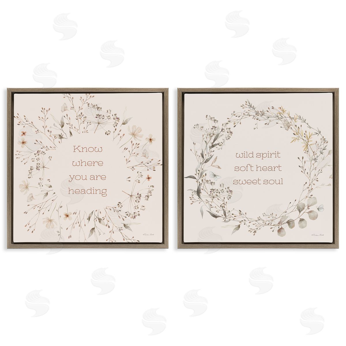 Inspiring Soft Wreaths with Phrases Brown Floating Frame Canvas Wall Art, Home Decor by Susan Ball