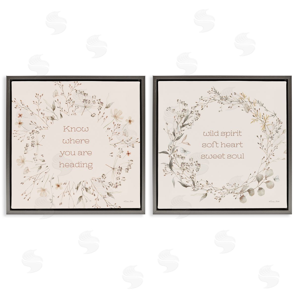 Inspiring Soft Wreaths with Phrases Grey Floating Frame Canvas Wall Art, Home Decor by Susan Ball