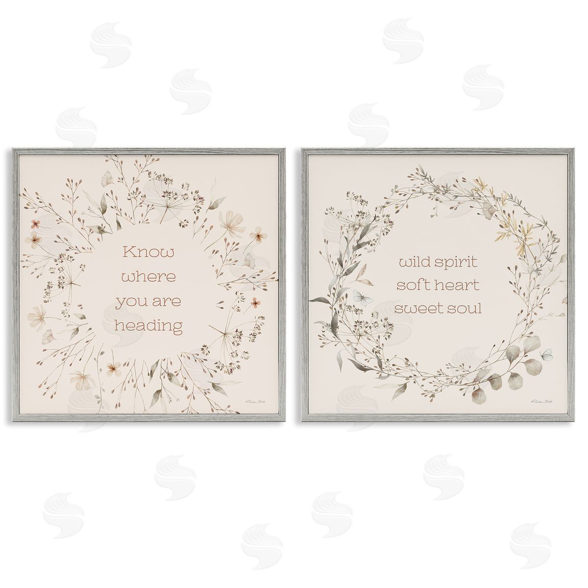 Inspiring Soft Wreaths with Phrases Grey Frame Print Wall Art, Home Decor by Susan Ball