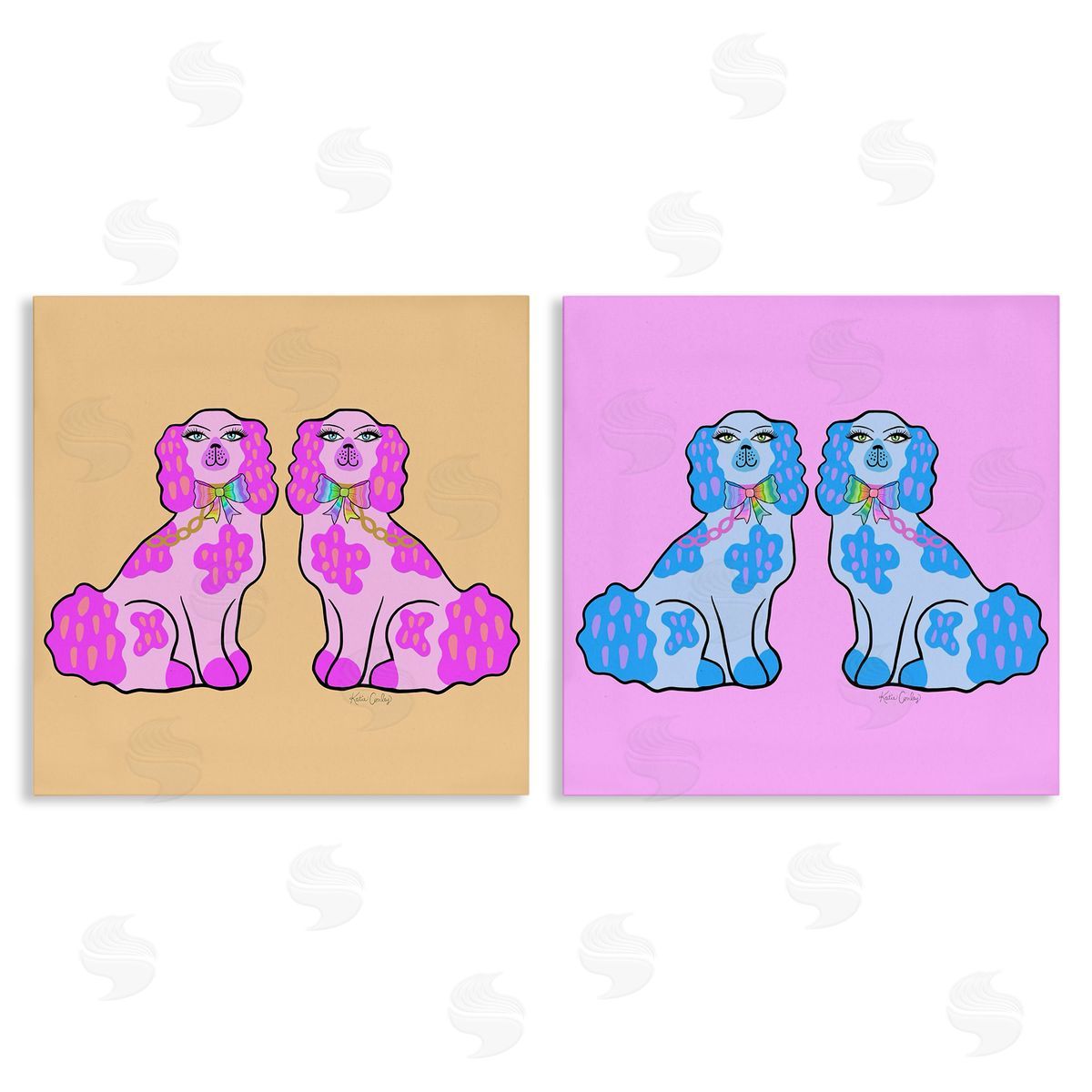Brightly Colored Posh Pooches Canvas Wall Art, Home Decor by Katie Conley