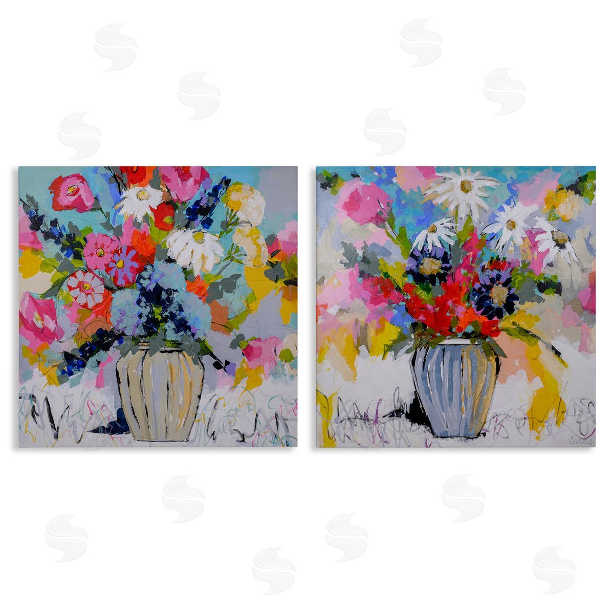 Vibrant Flower Vase Collection Canvas Wall Art, Home Decor by Joan Curtis