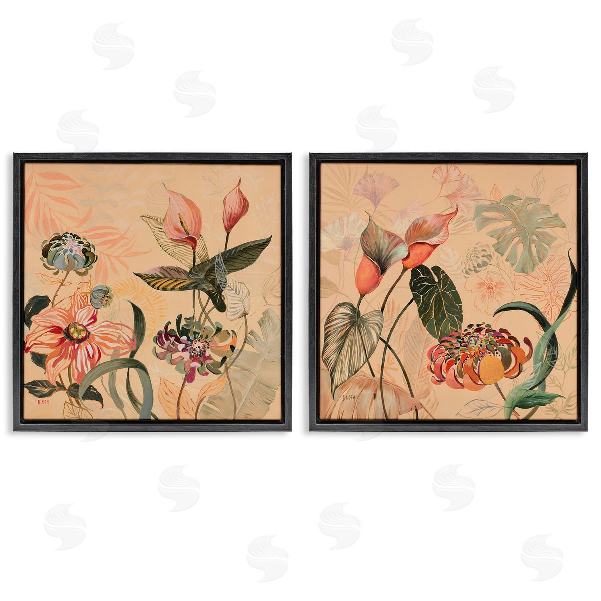 Elegant Flower Organics Black Floating Frame Canvas Wall Art, Home Decor by Dusza